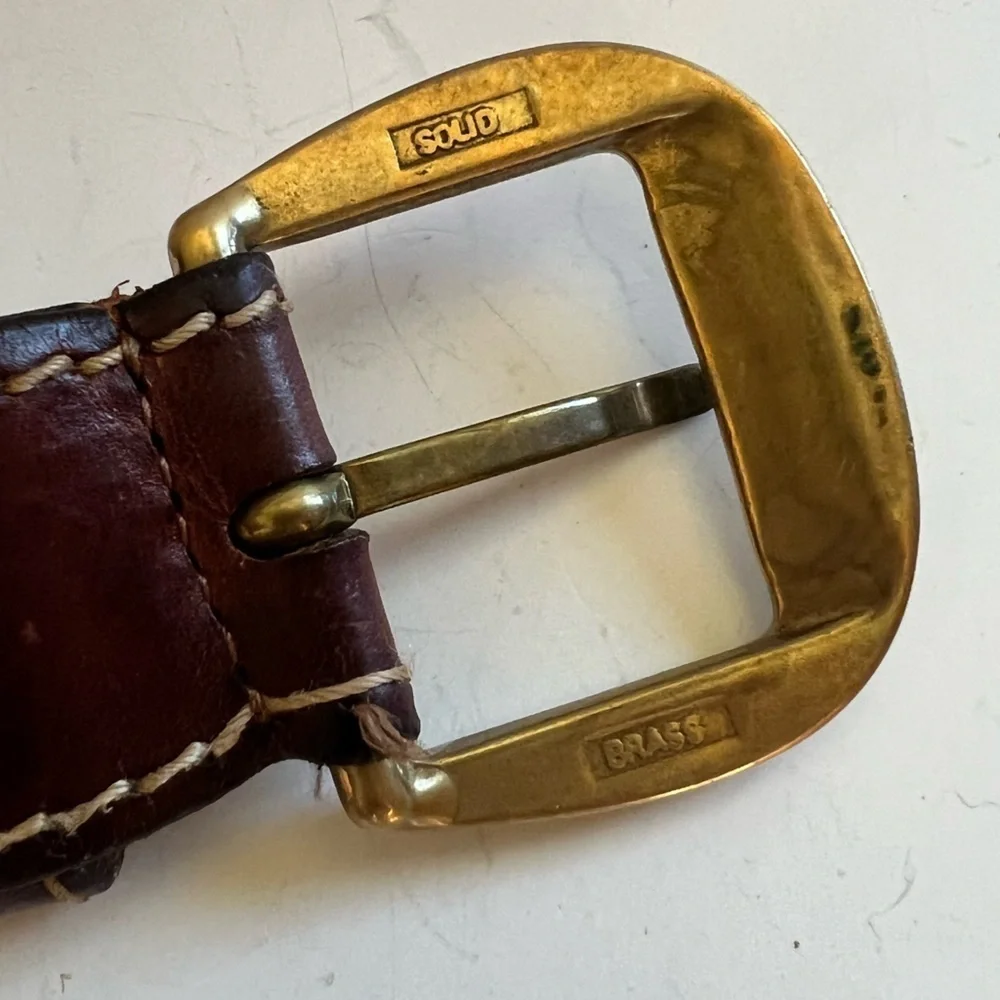 Llanero Brown Leather Weave Pattern Belt w/ Brass Buckle Casual Western Utility